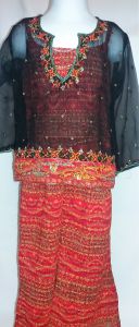 Kids Costumes to Hire - Indian: Orange: Skirt, Top & black Chiffon Top